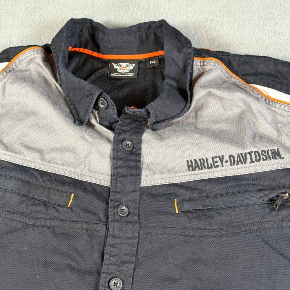 Harley-Davidson Mens 3XL Colorblock Button Up Garage Shirt Black Grey Orange - Picture 11 of 13